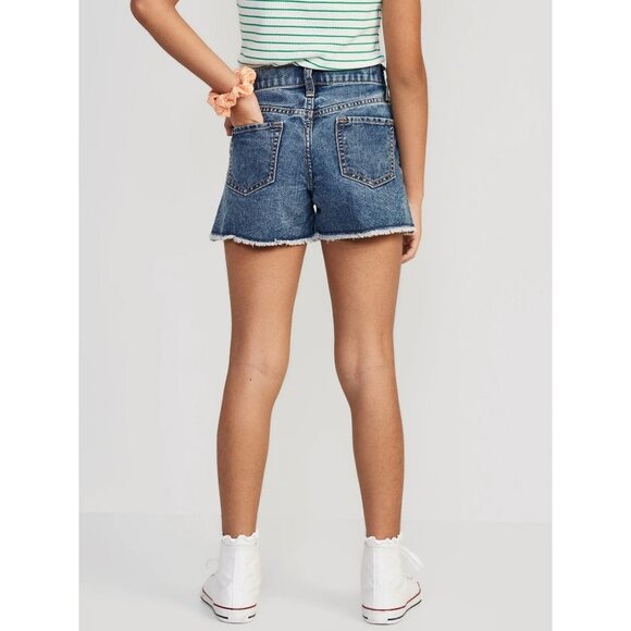 NWT Old Navy High-Waisted Frayed-Hem Jean Shorts for Girls in Medium Wash Size16 - Picture 2 of 6